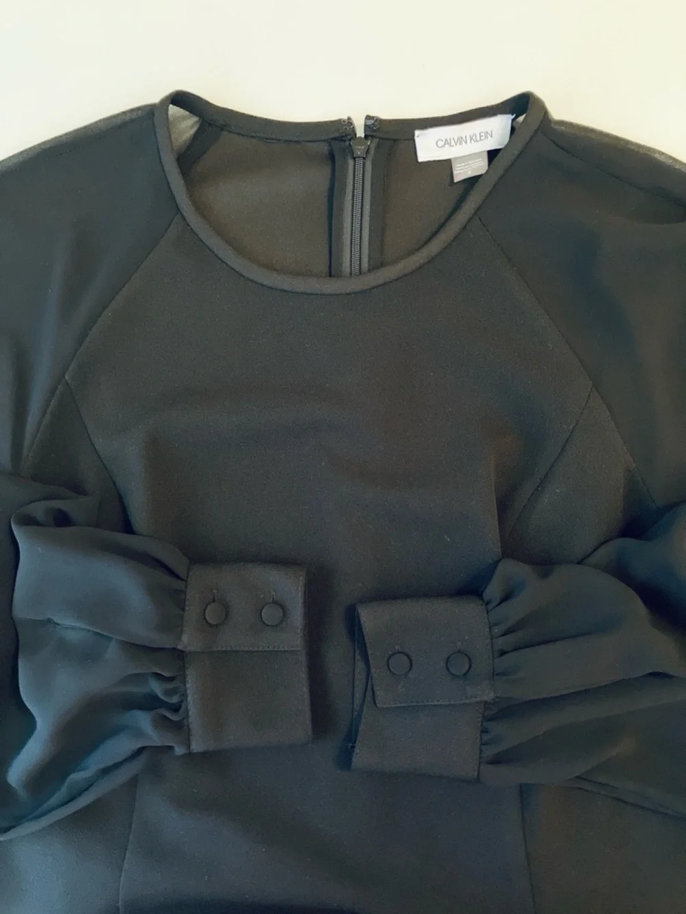 Calvin Klein Long-Sleeve Knee-Length Sheath Dress Size 8 Black Sheer Arms NWOT - Picture 11 of 12